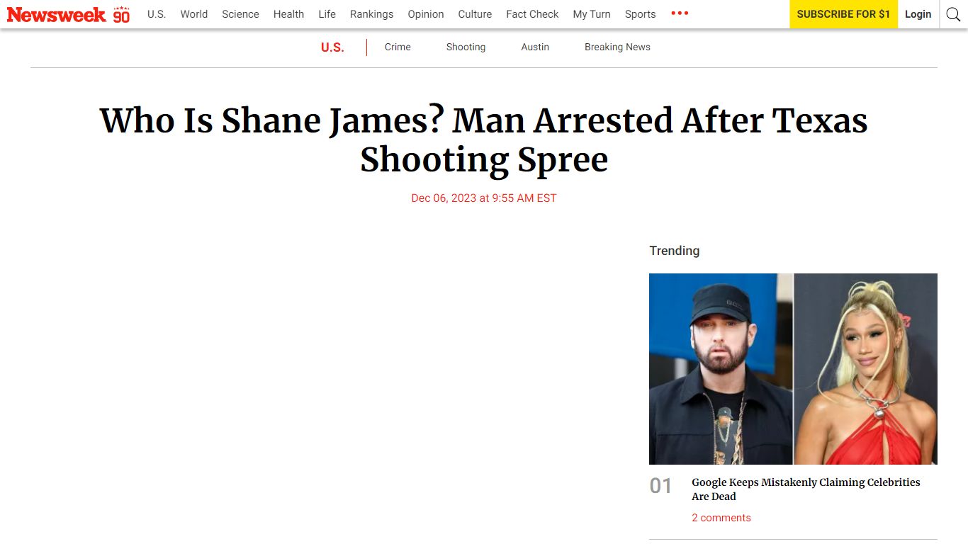 Who Is Shane James? Man Arrested After Texas Shooting Spree - Newsweek